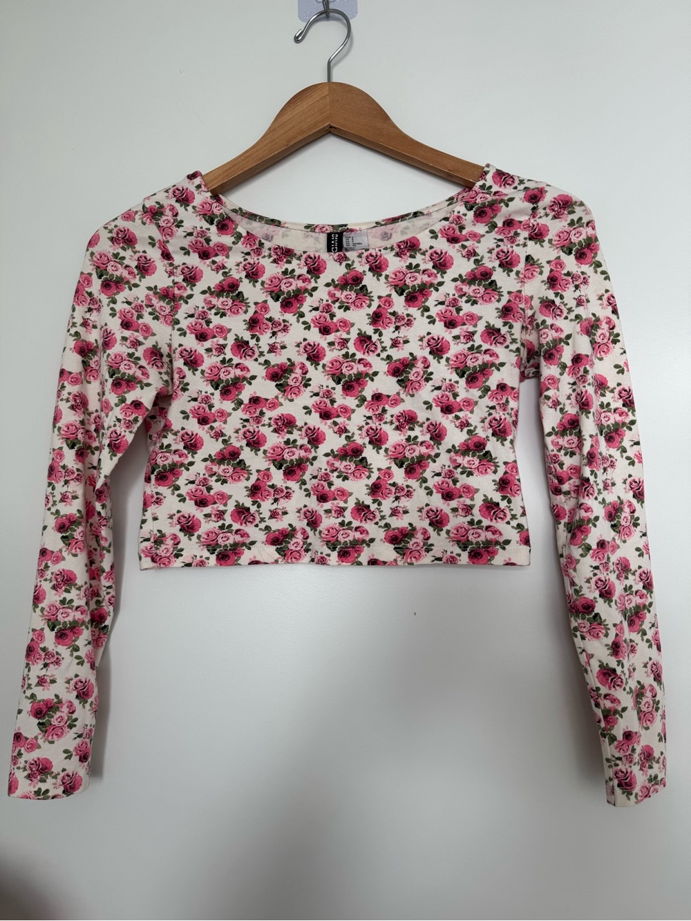 Divided Pink Rose Floral Long-Sleeve Crop Top